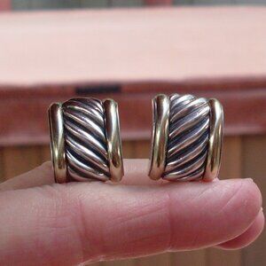Retired David Yurman Curved Cigar Band Earrings - 14K/925 - Omega Backs
